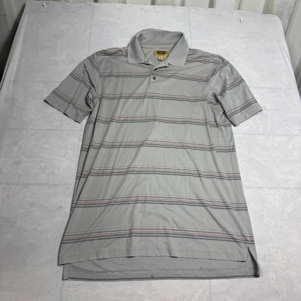 Foundry Mens Polo Shirt Gray Striped Quick-Dri Short Sleeve Golf Outdoor Size LT